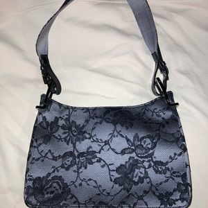Gucci Grey Satin Black Lace Mini Baguette Bag Vintage